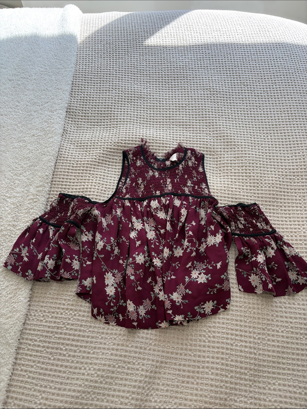 cinq a sept Burgundy Floral Cold-Shoulder Blouse